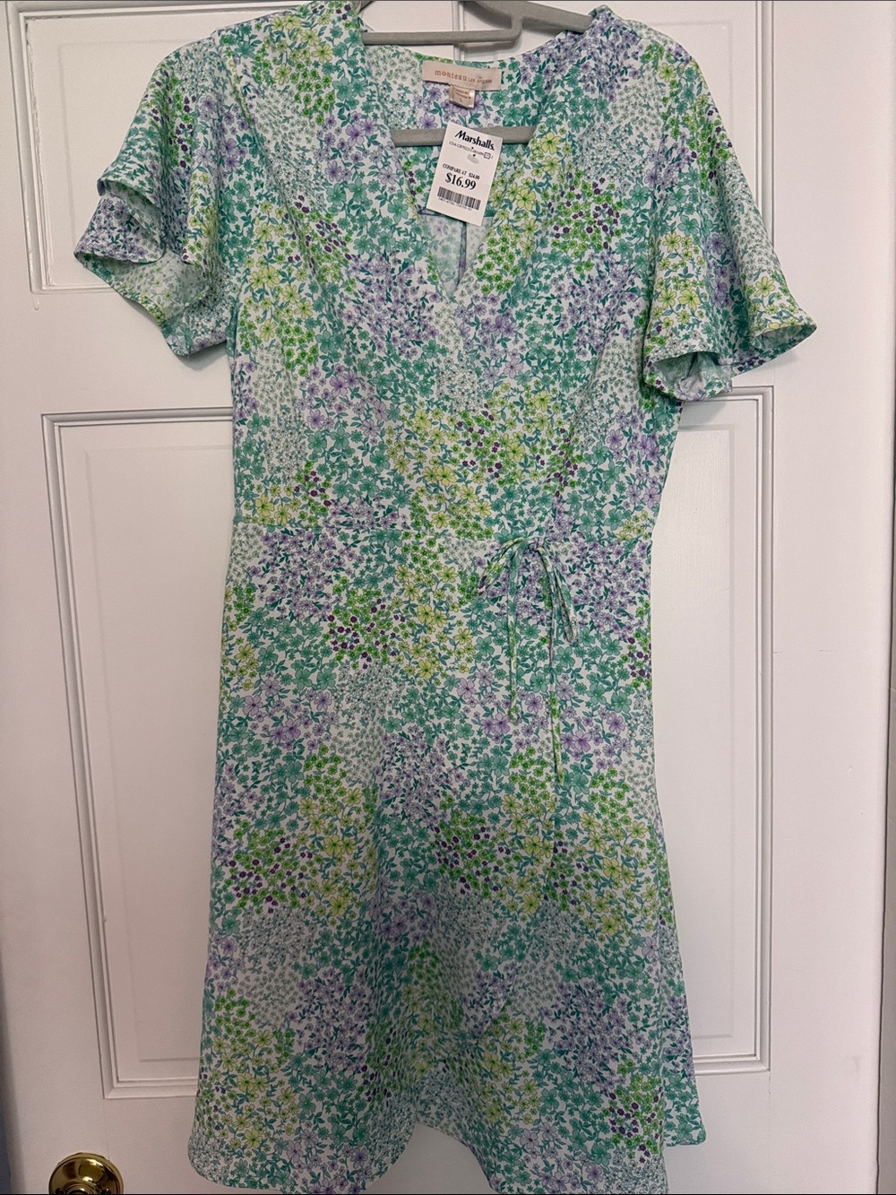 Marshalls Floral Wrap Dress in Green, Purple, White